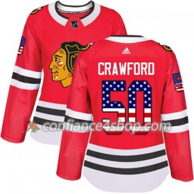 Adidas Maillot de Hockey Chicago Blackhawks Corey Crawford 50 2017-2018 Rouge USA Flag Fashion Authentic - Femme